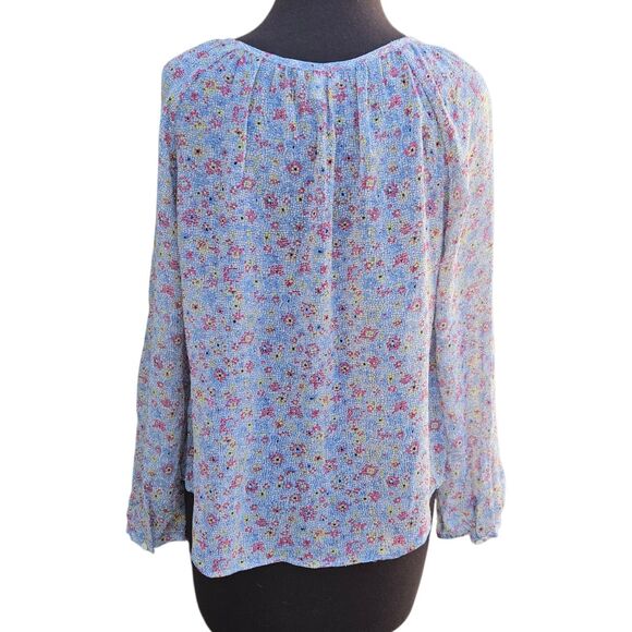 Joie Black Sheer Silk Puff Sleeve Blouse Top Career V Neck Pleated Peasant Med - Picture 2 of 7